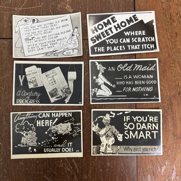 Set of SIX Vintage Funny Offensive‎ Crude Black & White Postcards on Kodak Paper - Picture 1 of 4